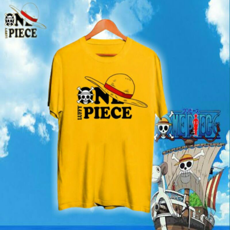 ( GRATIS ONGKIR ) KAOS ONE PIECE TOPI JERAMI KUNING M L XL / BAJU DISTRO / KAOS PRIA / KAOS JAPAN / 