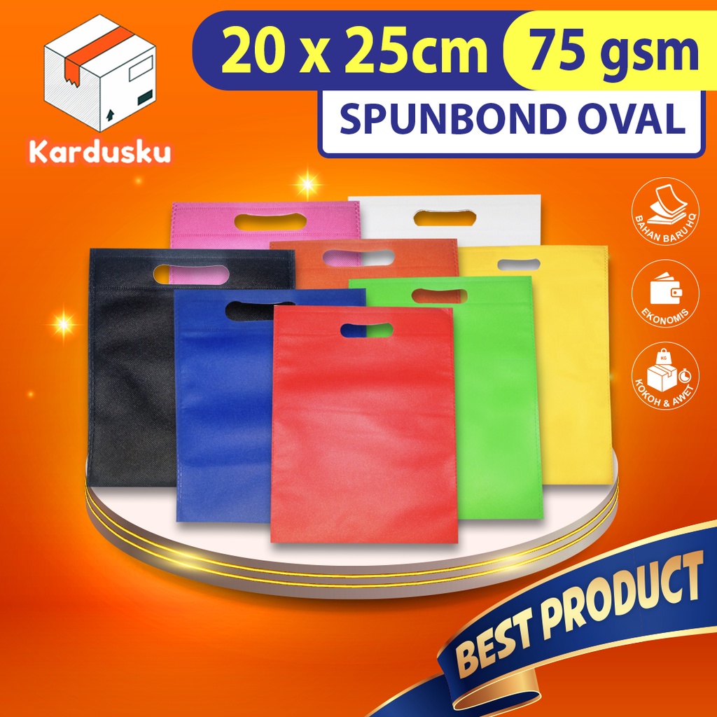 

TAS SPUNBOND OVAL 20x25 cm Press GOODIEBAG SOUVENIR DCUT OVAL tas kain aneka warna 75gsm
