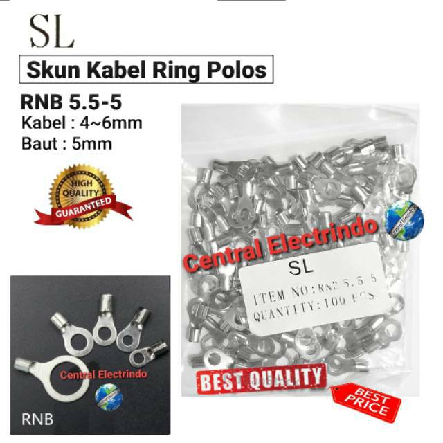 Skun Kabel Ring Polos RNB 5.5-5 Kabel 4~6mm Baut 5mm SL.