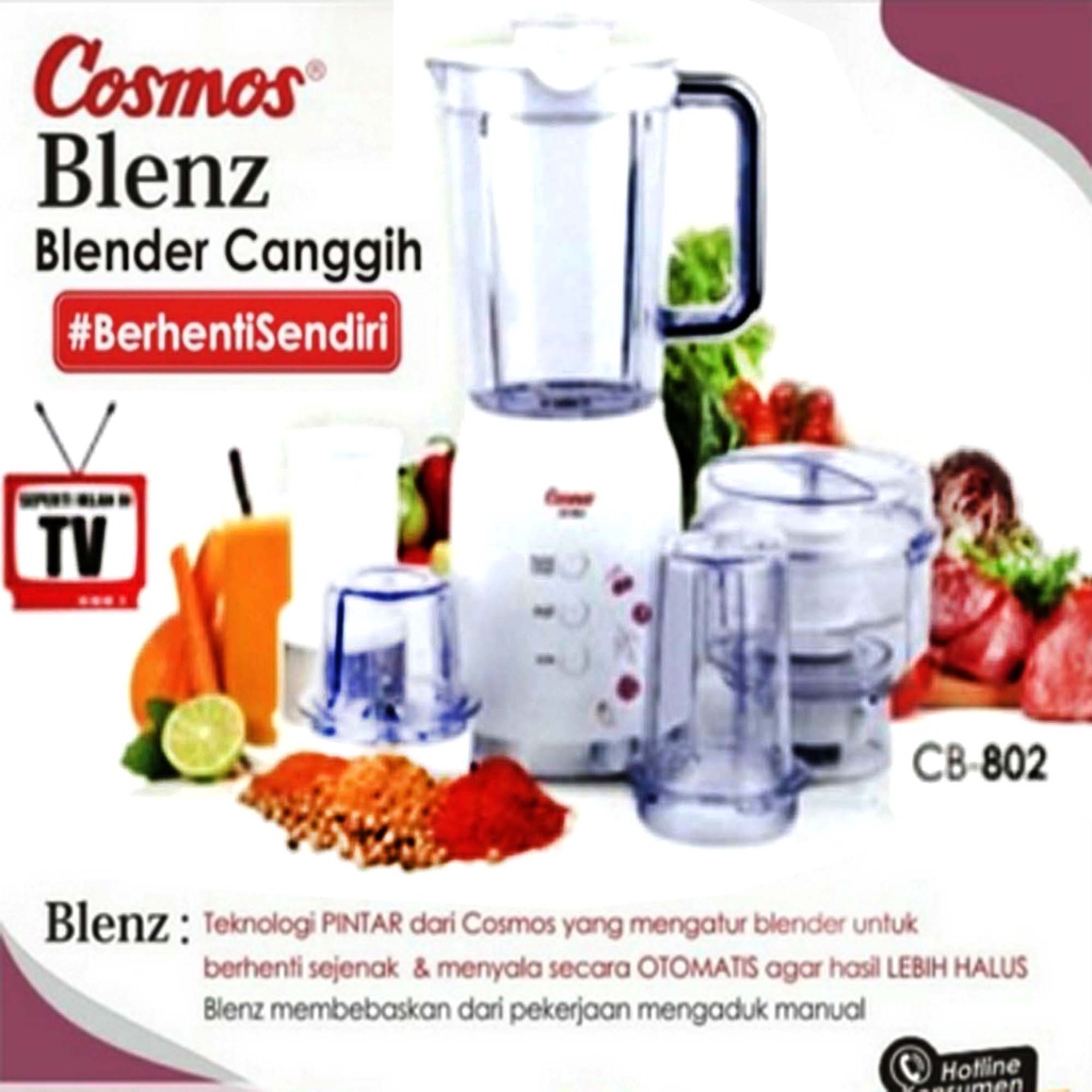 Blender Cosmos Plastik Kaca Blenz 2 in 1 3 in 1 4 in 1 2in1 3in1 1 Liter 1.2 1.5 2 Liter Blender Belender Blander Cosmos  Plastik Kaca CB 1001 101 171 180190 172 282 281 522 N G P GR Dual Blade Penghancur Es Penggiling Bumbu Kering Basah Portable Mini