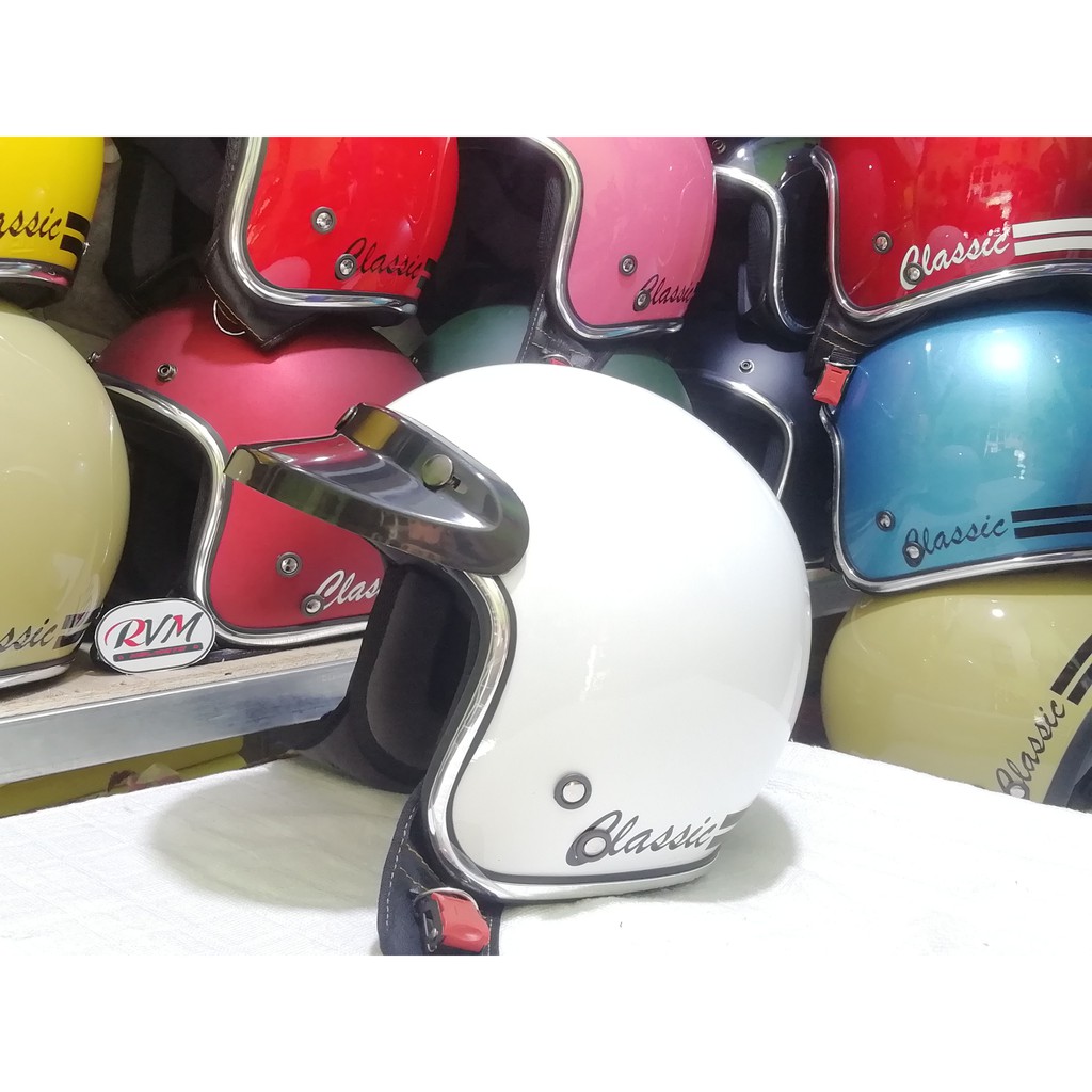 HELM BOGO CLASSIC LIST CHROME PUTIH TANPA KACA