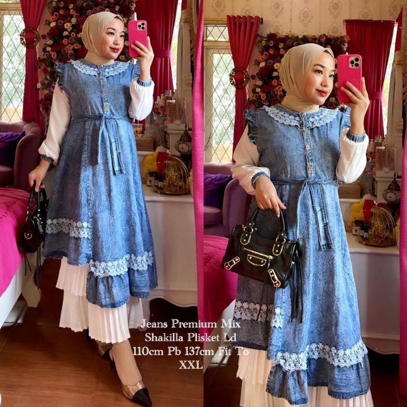 midi Dress longtunik jeans denim