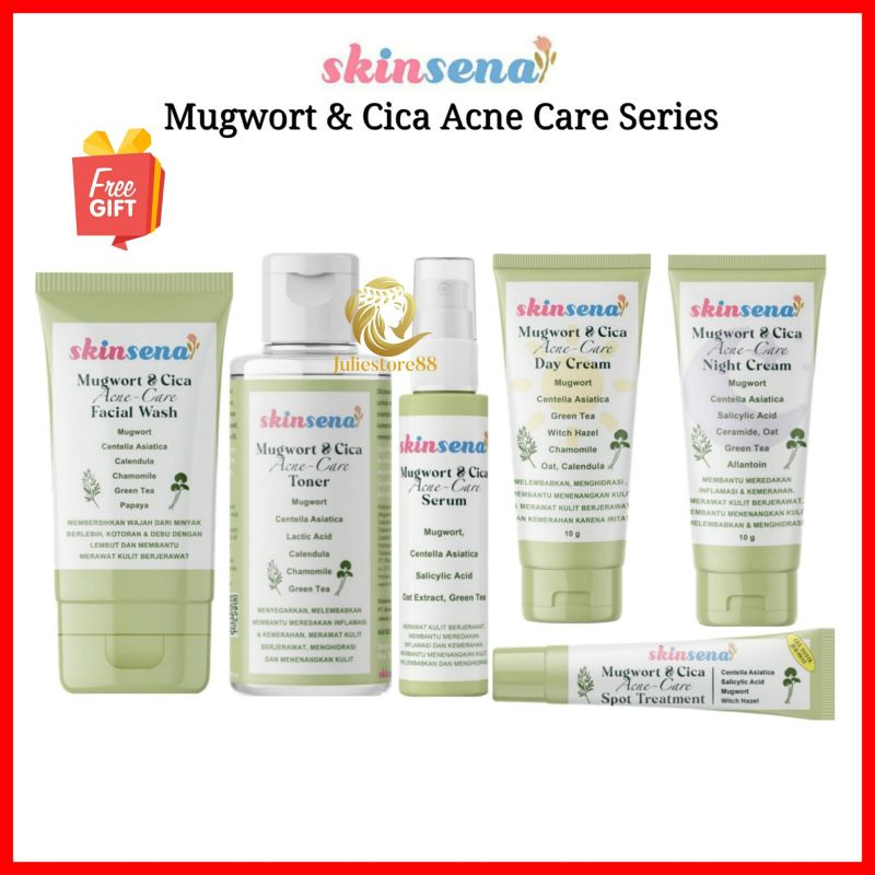 (FULLSIZE) Skinsena Mugwort &amp; Cica Face Wash Toner Serum Day Night Cream Spot Treatment Skinsena Paket