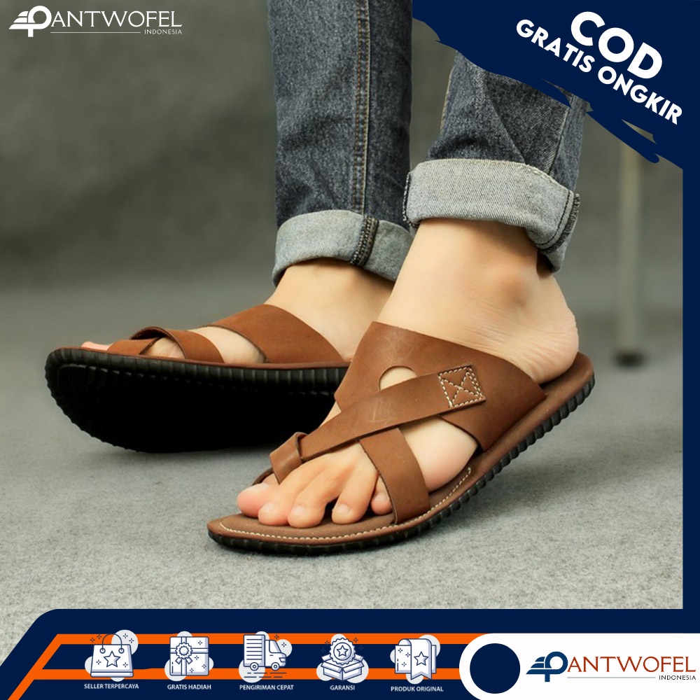 PTW X IRTO - Sendal Jepit Kulit Sapi Asli Unisex Pria Wanita Kualitas Premium Ukuran 39 - 43 Warna Cokelat Hitam Tan - Sandal Capit Kasual Hangout Nongkrong Nikahan Lamaran Undangan Kondangan Liburan Traveling Main Jalan-Jalan Pakalolo