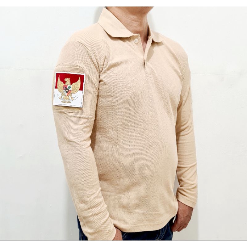 Kaos Logo Garuda Pancasila Model Tactical PDL Baju Polo Lengan Panjang Free 3 Emblem Patch Velkro