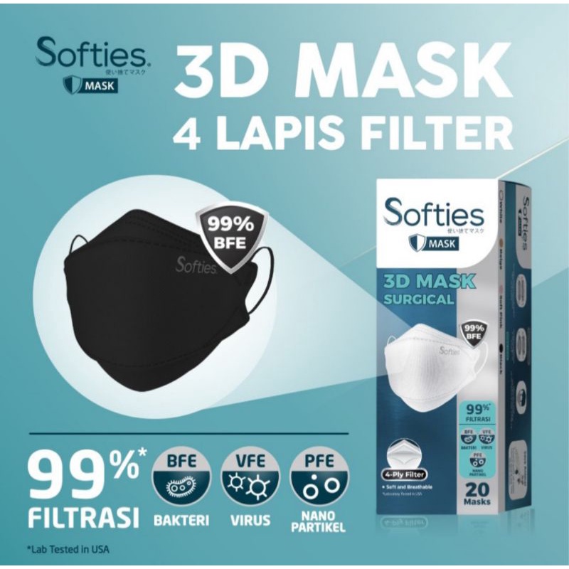 Softies 3D Surgical Mask (Model KF94) 20 Pcs Masker Medis 4ply Filter