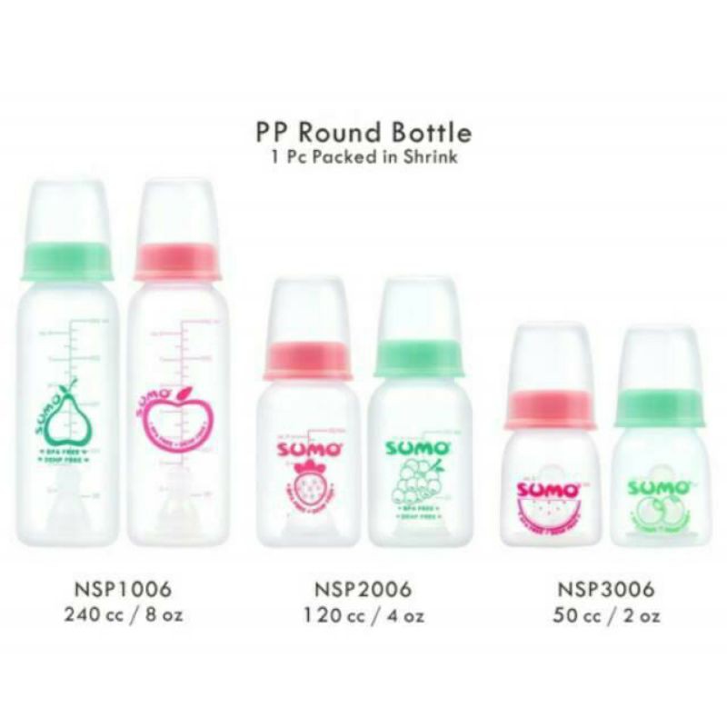 Sumo NSP Round Bottle / Botol Susu PP dot Bulat / Bottle Susu Anak Bayii / Botol Susu Nipple