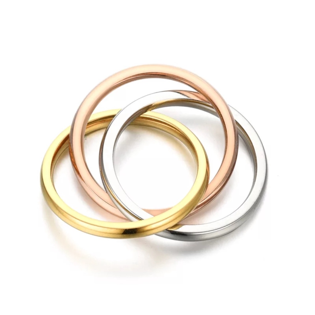 Cincin Titanium Model 3 Rings Kombinasi Warna Saling Bertautan