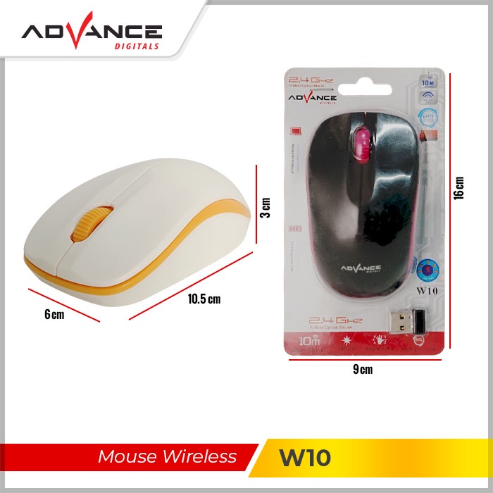 【READY STOCK】ADVANCE Mouse Wireless Laptop / Optical Mouse W-10 Garansi Resmi 1 tahun