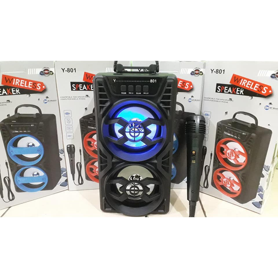 Speaker Spk  Bluetooth Y801 Portable Free Mic Karaoke Super Bass Speaker Aktif