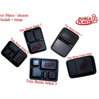 isi50pcs mika TRAY BENTO SEKAT + tutup partisi sushi kotak box tempat kemasan lunch box plastik beka