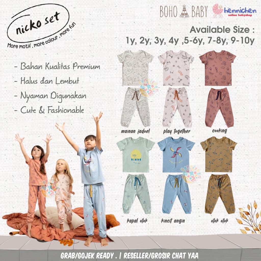 BOHOPANNA NICKO SET SETELAN BAJU ANAK BAJU PENDEK CELANA PANJANG ANAK BOHO BABY 1 - 10 TAHUN PART 2