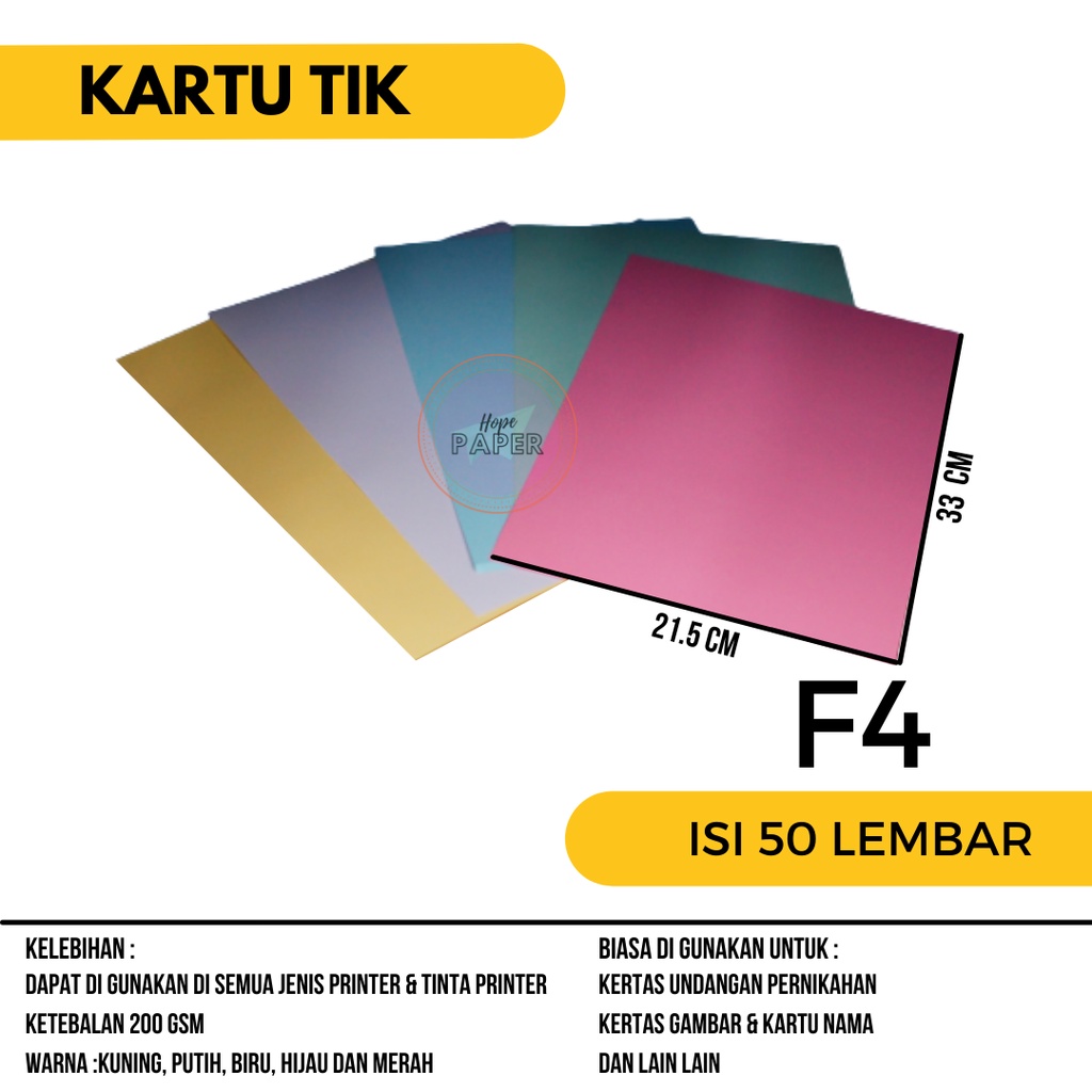 

Kertas 200gsm TIK F4 isi 50 lembar / Kertas TIK F4