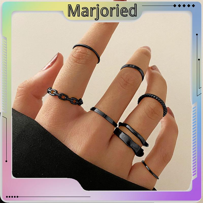 7pcs Cincin Korea Hitam Gaya Punk Aesthetic Cincin Titanium Pria Keren Untuk Wanita Ring Jewelry-MJD