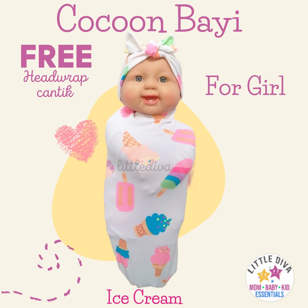 COCOON BABY WRAP Bedong Bayi Instant Ice Cream FREE HEADWRAP ATAU TOPI Bedong Instan Newborn coocoon AKACHAN