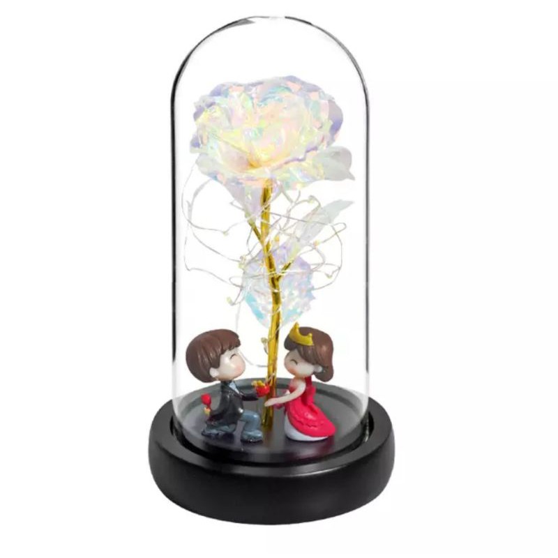 Bunga crystal galaxy tabung kaca model beauty and the beast impor dengan lampu