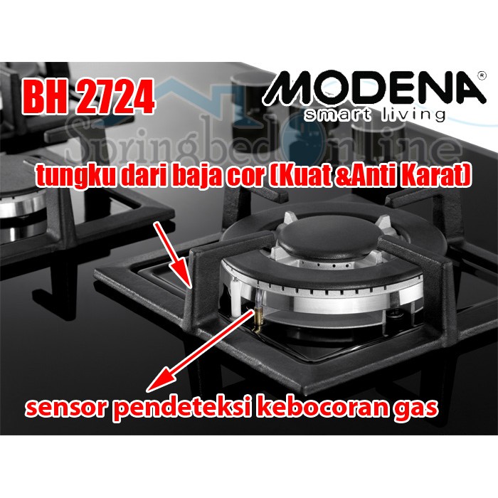 MODENA Paket Kompor Tanam 70 cm BH 2724 dan Cooker Hood 70 cm PX 7001