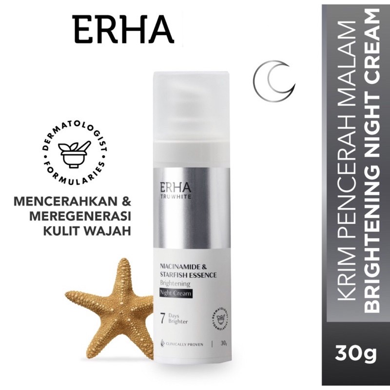 CS- ERHA Truwhite Niacinamide &amp; Starfish Essence Brightening Night Cream 30g - Krim pelembab muka / menyamarkan flek hitam / melembabkan wajah