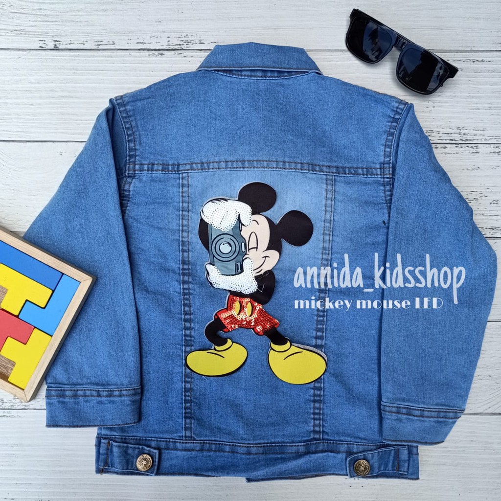 Jaket jeans anak mickey mouse LED (Bisa menyala)