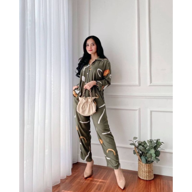 BELLE ONE SET / SETELAN RAYON DAILY ONE SET BAJU SETELAN WANITA KEKINIAN-ONESET(OLIVE SET)