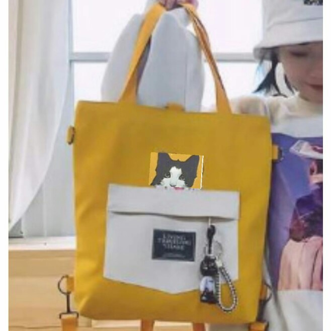 TOTEBAG KUCING RANSEL WANITA RESLETING / TOTE BAG LUCU, RANSEL/SLEMPANG,BISA CUSTOM SABLON TB 002 C