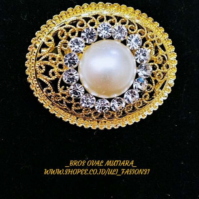 Isi 6pcs brooch oval mutiara gold