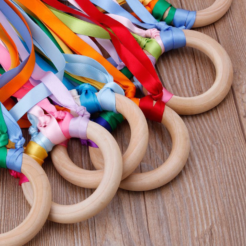 Mary Mainan Montessori Teether Ring Kayu Warna Pelangi Untuk Bayi