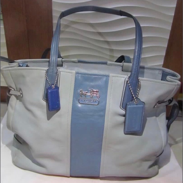 Tote Bag Coach Strap Blue Leather Authentic Preloved