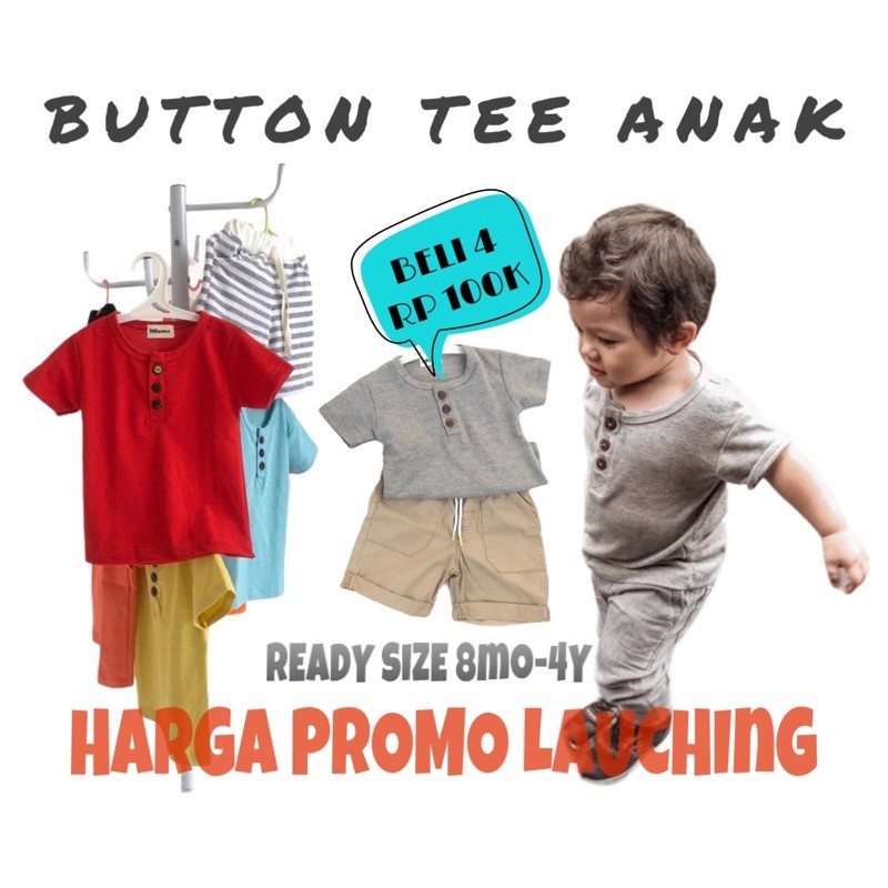 4 PCS BUTTON TEE ANAK UNISEX / KAOS ANAK LAKI LAKI MURAH / ATASAN LENGAN PENDEK ANAK / KAOS ANAK