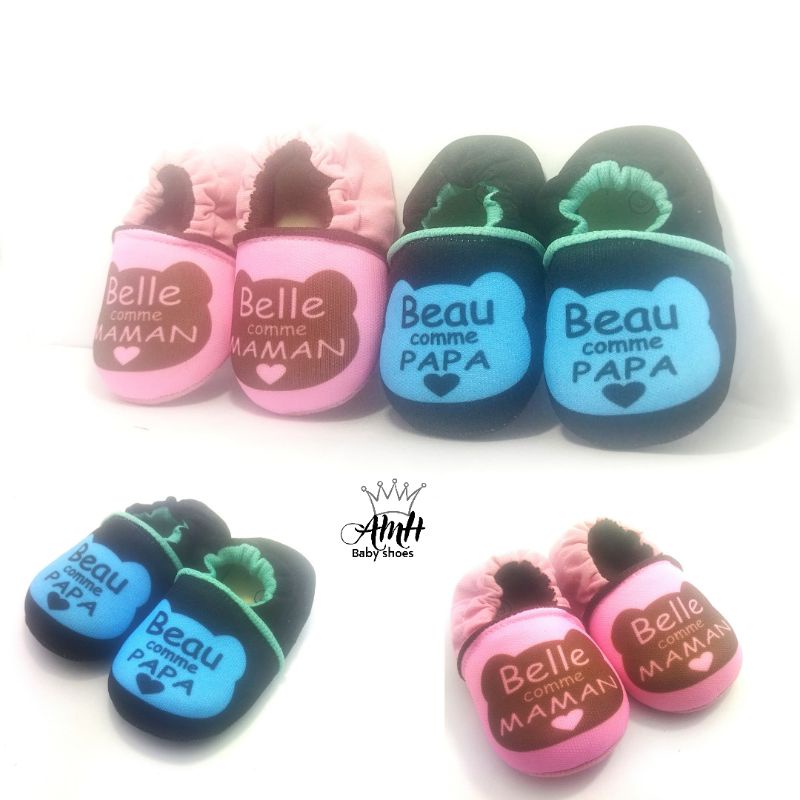 AMH BABY SHOES SEPATU BAYI  PREWALKERS PAPA MAMA BAREFOOT 0-12 BLN