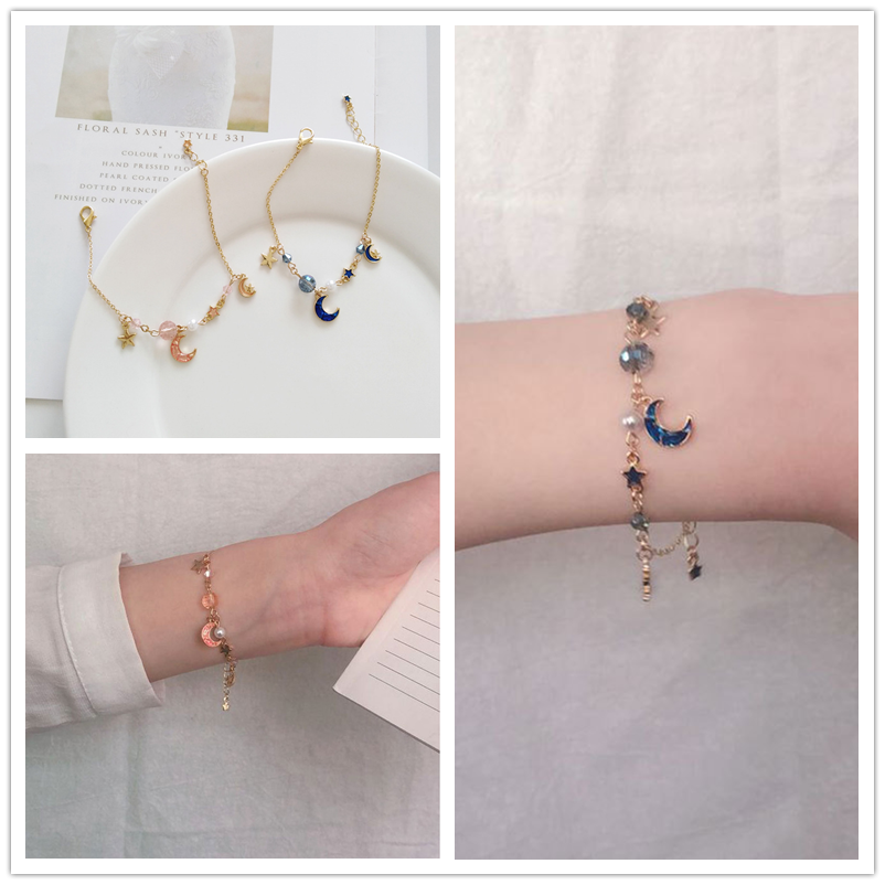 Sweet Star Moon Beads Bracelets For Women Girls Fashion Pink Blue Simple Bracelets Jewelry All Match