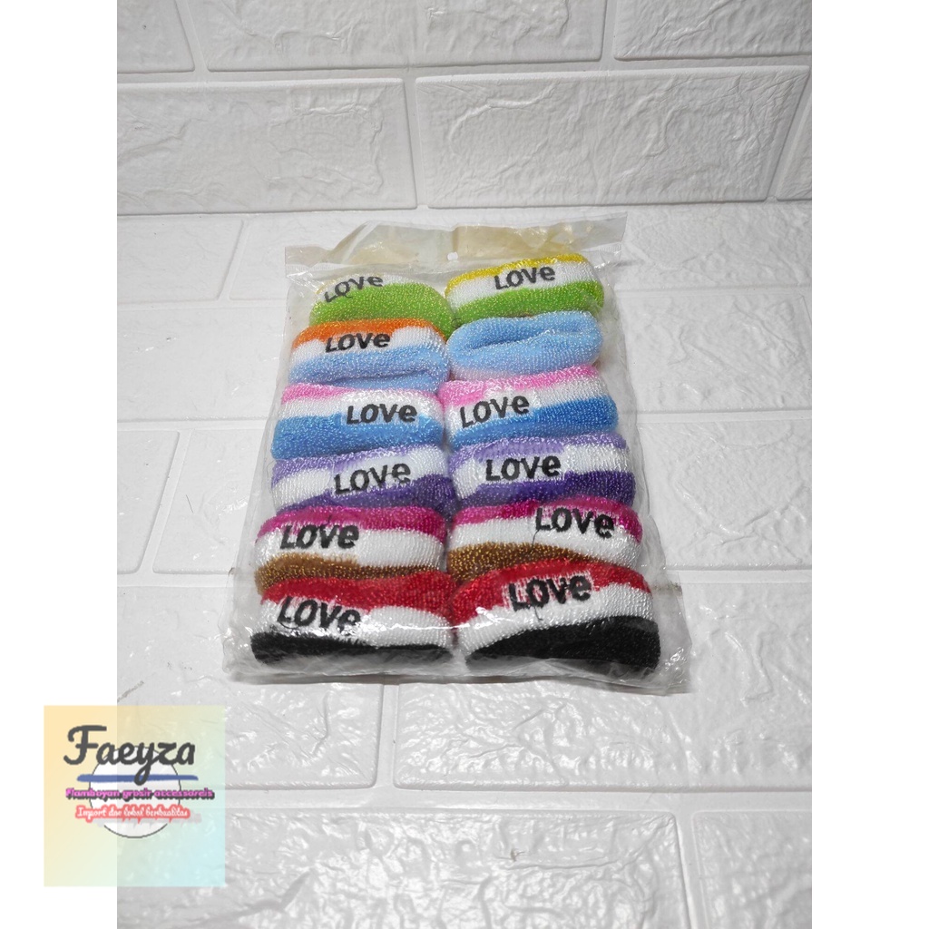 12 pcs ikat rambut dounut besar love bordir kilap