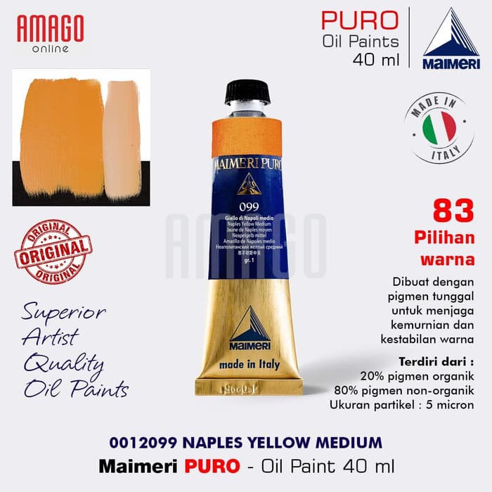 MAIMERI PURO - OIL PAINT - NAPLES YELLOW MEDIUM - 40ML - M0012099