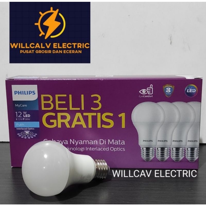 LAMPU LED PHILIPS  PAKET 12W 12WATT MYCARE MULTIPACK ISI 4 - PROMO LAMPU LED PHILIPS  ISI 4 12W 12WA