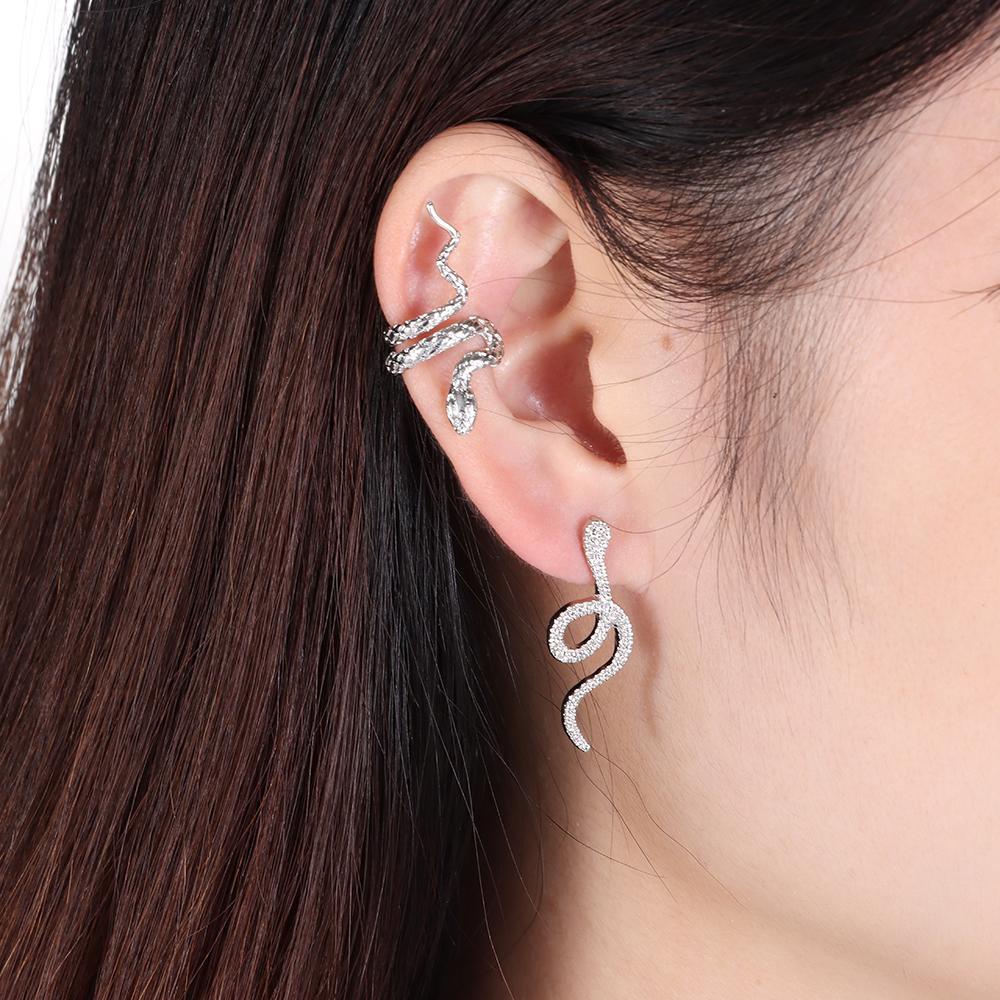 R-flower Snake Ear Clip Wanita Pesta Punk Ear Hook Manset Telinga Vintage Ear Drop