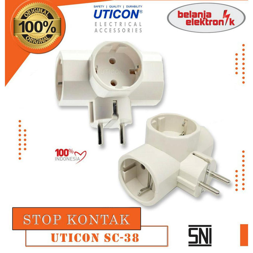 STEKER T-ARDE UTICON SC-38 STOP KONTAK 3 LUBANG COLOKAN LISTRIK