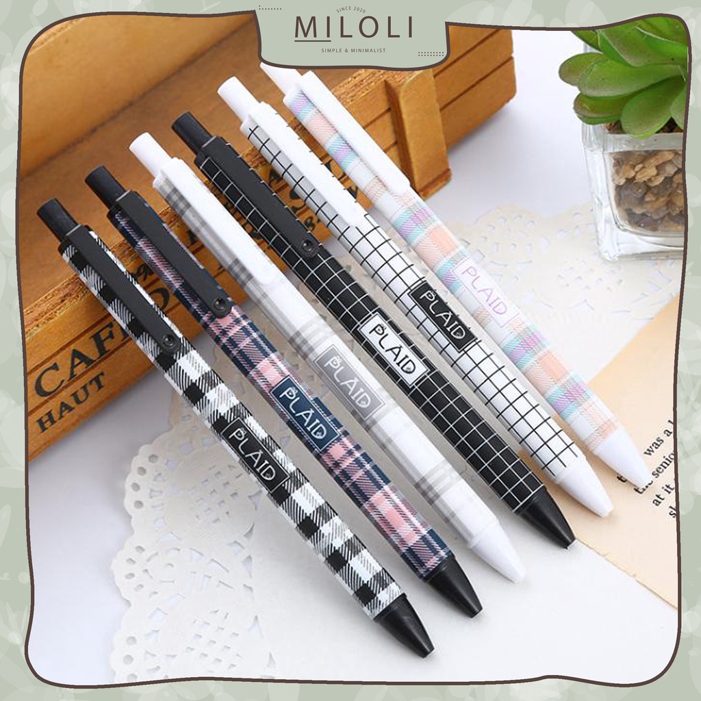 

[MILOLI] 1Pcs PENA RANDOM PLAID Pulpen mekanik 0.5mm Pen Gel Retractable Black Aesthetic Pen - D0035