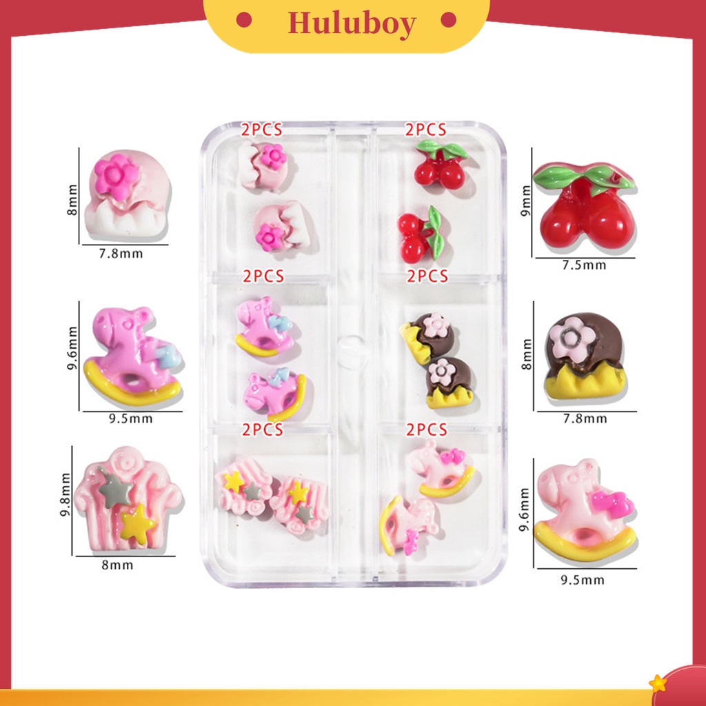 Huluboy Huluboy♡ 1 Kotak Charms 3D Bentuk Kartun Bahan Plastik Untuk Dekorasi Nail Art