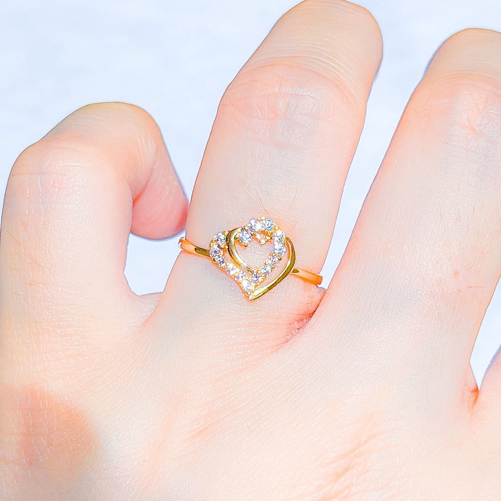 Cincin anak dan dewasa emas asli kadar 700 70 16k love permata padat heart beige gold hati aesthetic blink bling ringan 1 gram gr kado pacar wanita