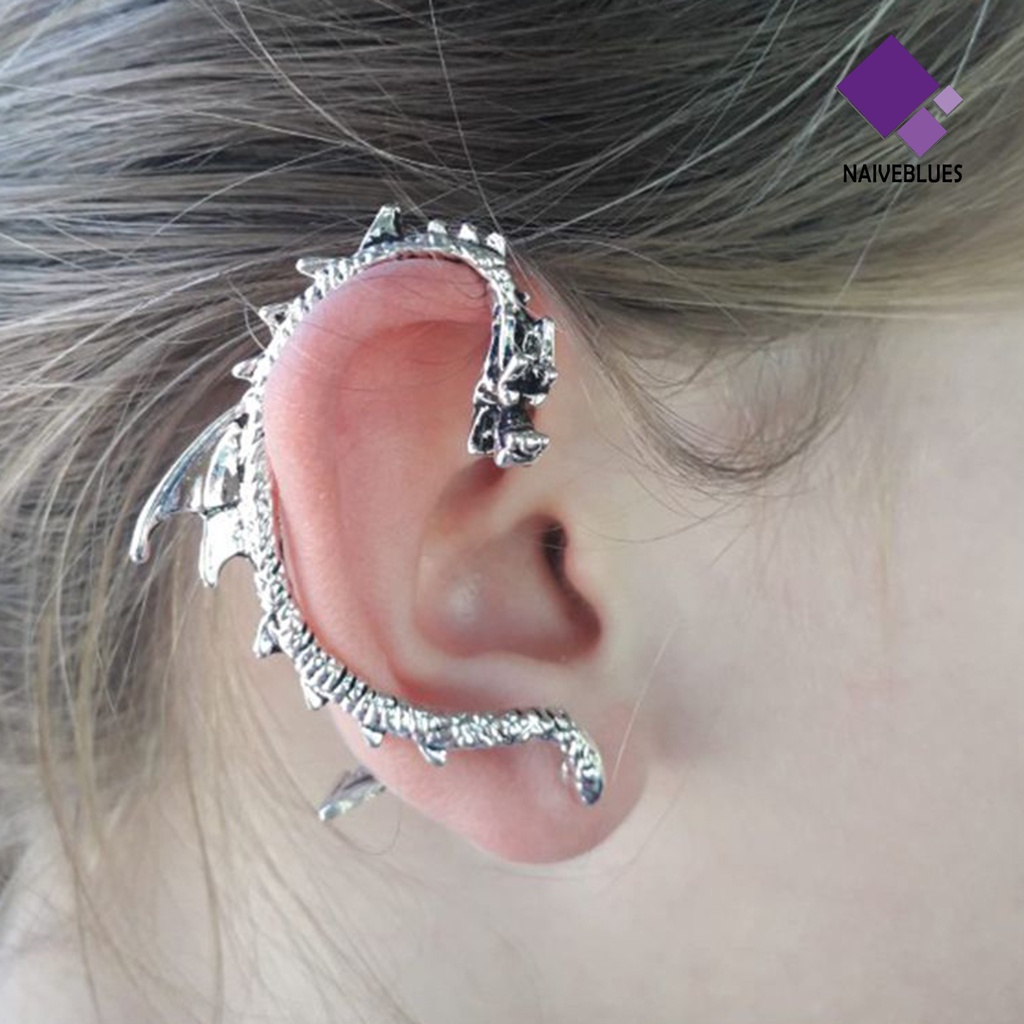 Naiveblue &gt; 1Pc Ear Cuff Bentuk Naga Gaya Punk Rock Bahan Alloy Untuk Pesta