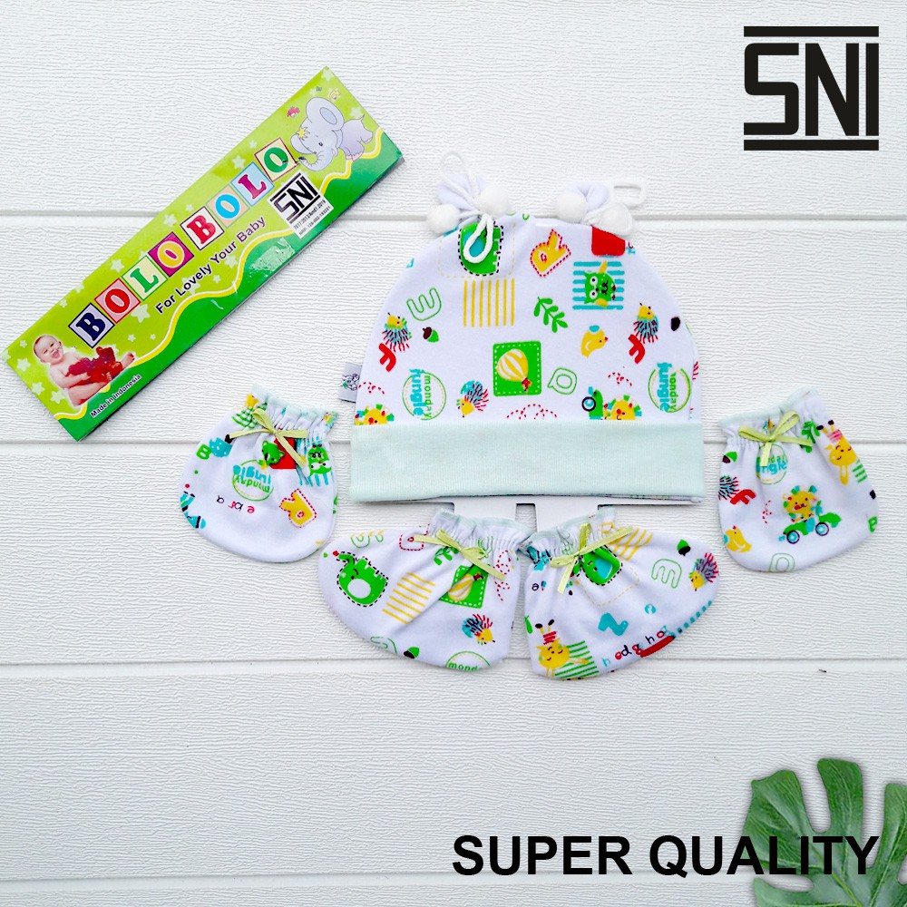 Set Komplit Topi + Sarung Tangan + Kaos Kaki bayi DNW Baby