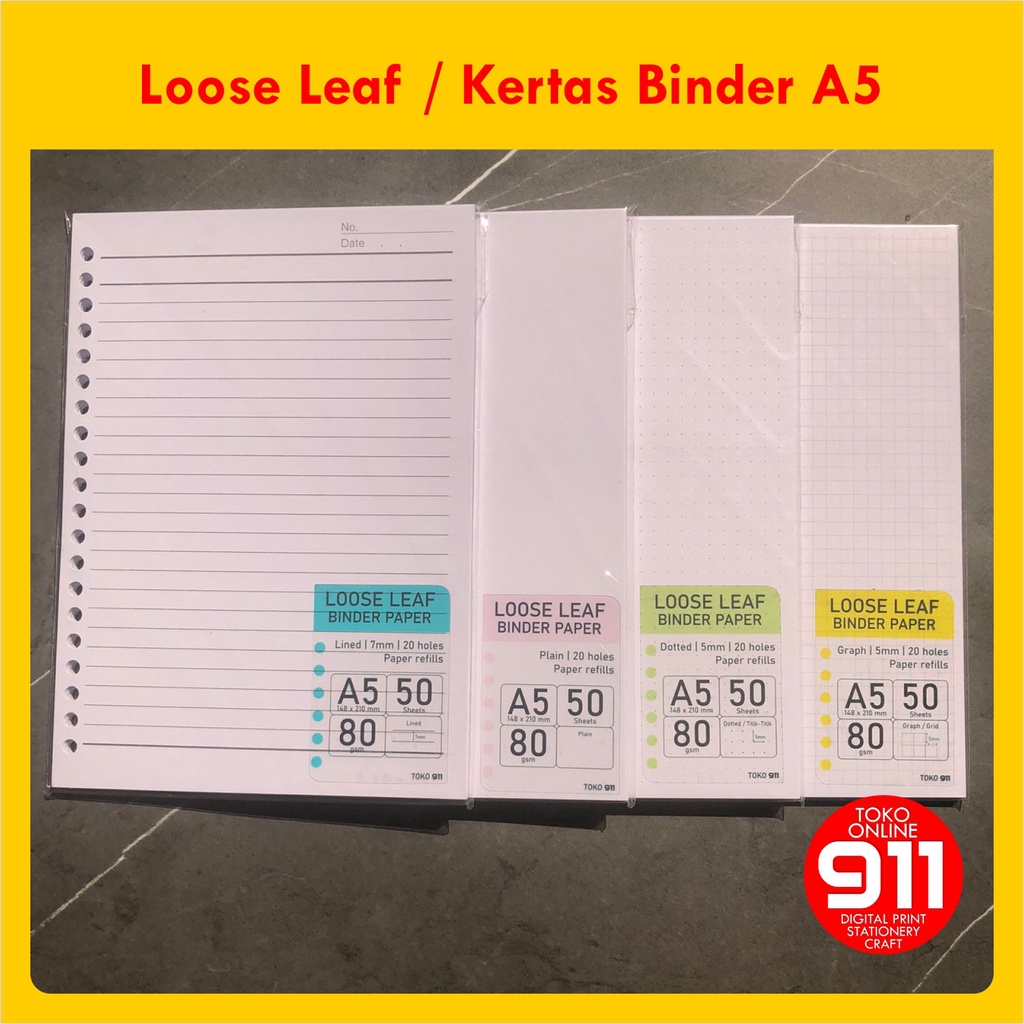 

Loose Leaf / Binder Paper / Kertas Binder / Isi Binder uk. A5