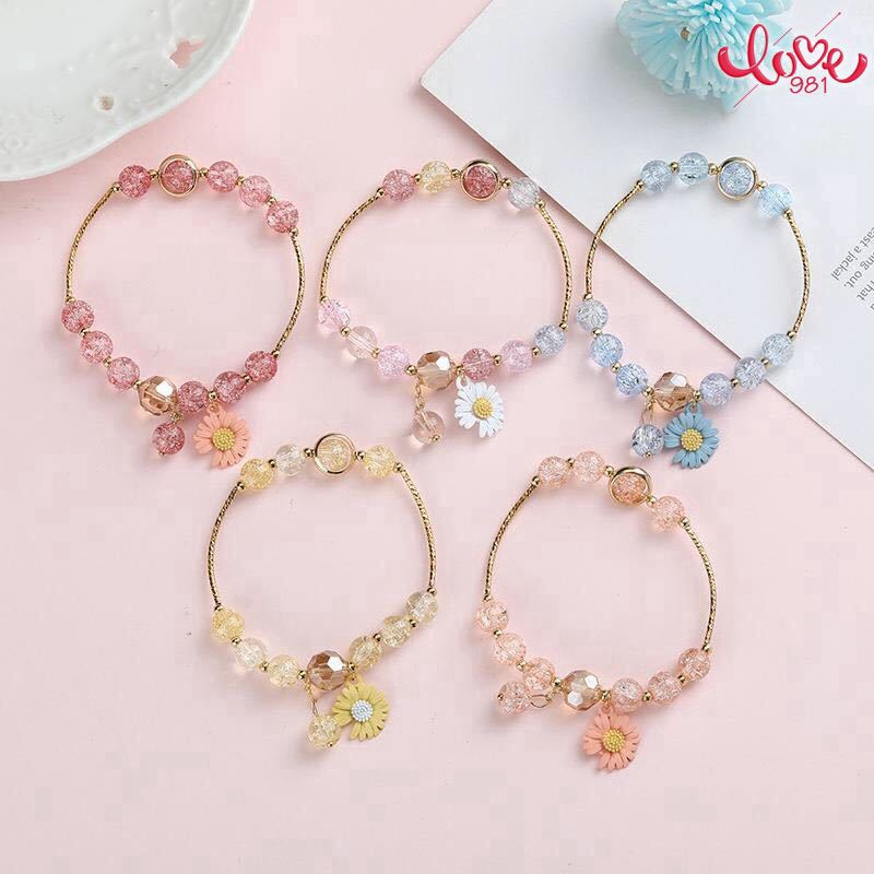 Gelang Tangan Rantai Aksen Bunga Daisy Kecil Hias Kristal Imitasi Untuk Wanita