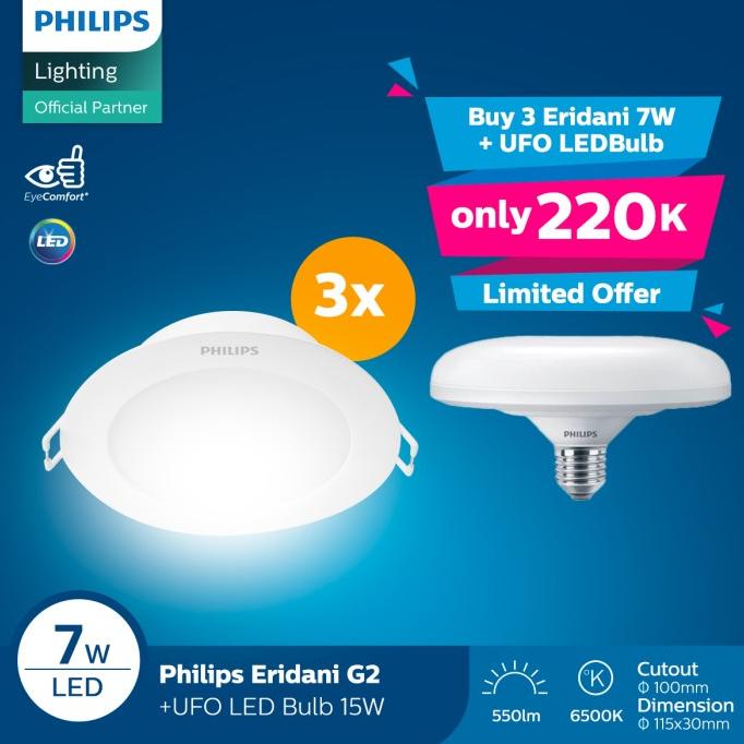 ORIGINAL Paket PHILIPS Downlight Eridani 7W 3x + UFO LEDBulb 15W