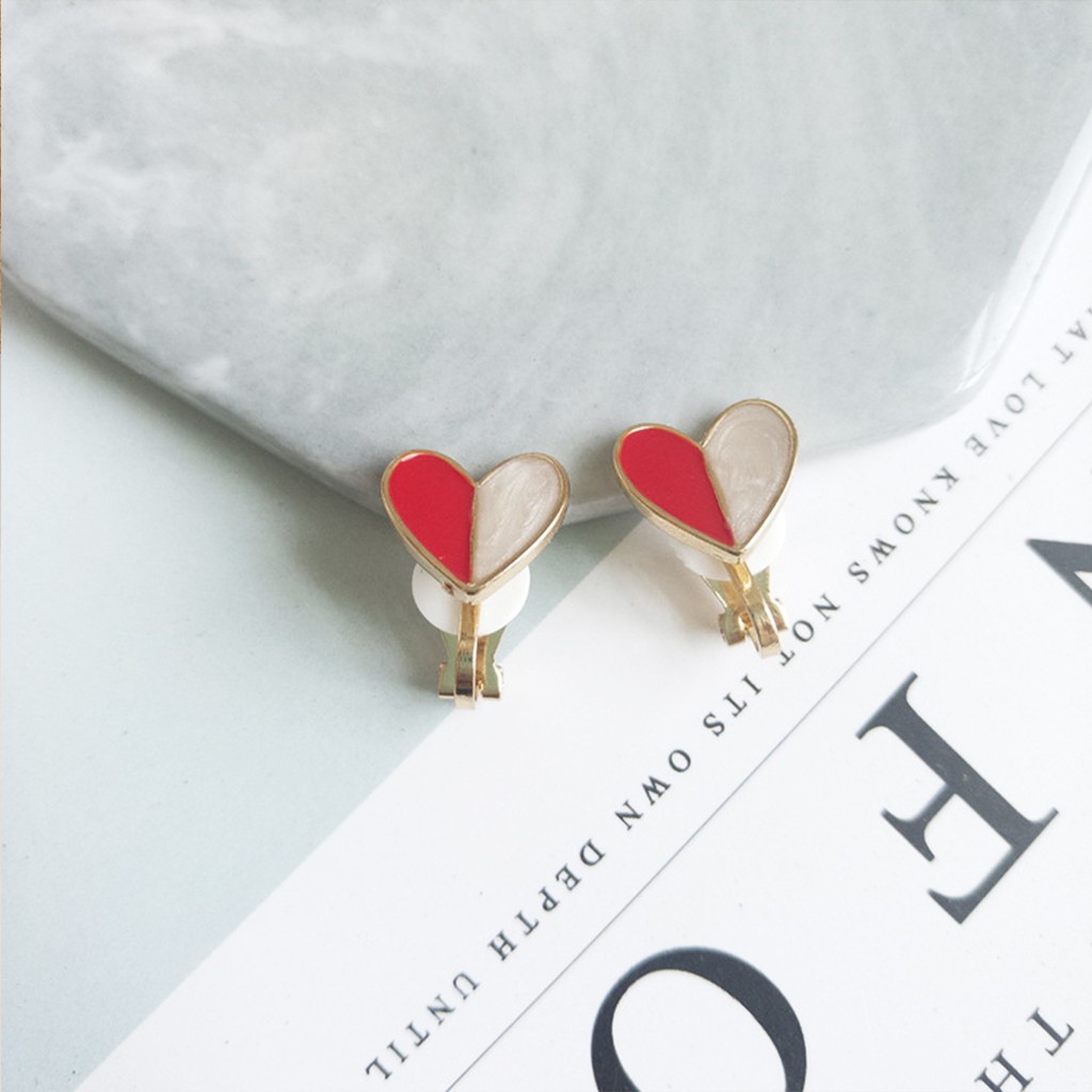 Anting wanita love panjang merah korean style-8