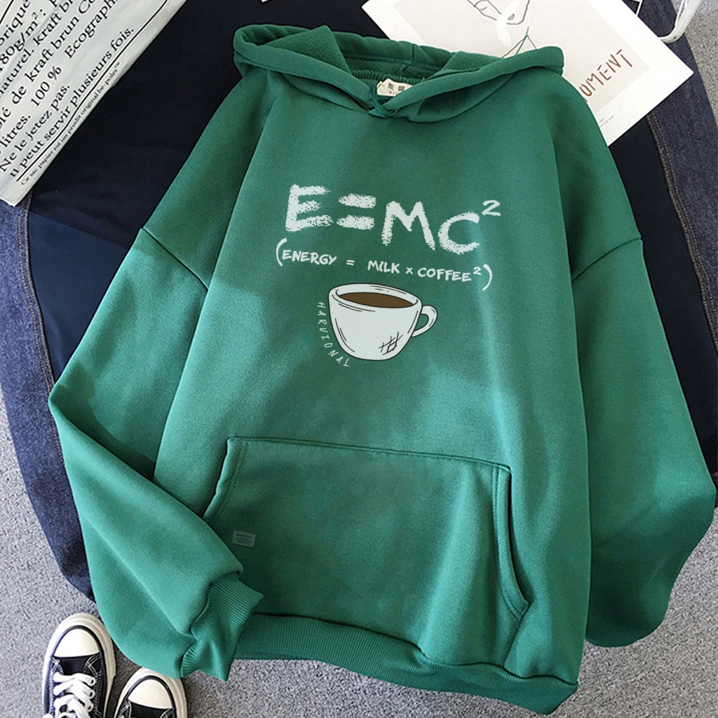 Parisdivarious Sweater Hoodie Jemper E=Mc Coffee Bahan Fleece Size S - XXL (Pria &amp; Wanita)