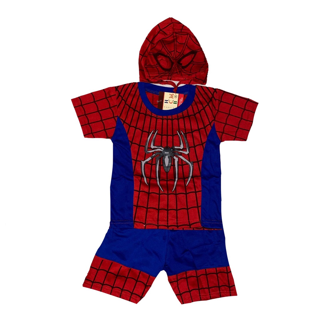 KOSTUM STELAN PENDEK ANAK SPIDERMEN TOPENG KAIN BAJU PESTA ANAK LAKI-LAKI