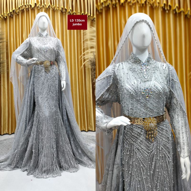 GAUN PENGANTIN SLIM BEREREKOR JUMBO//GAUN FULL PAYET JUMBO//GAUN WEDDING BIG SIZE