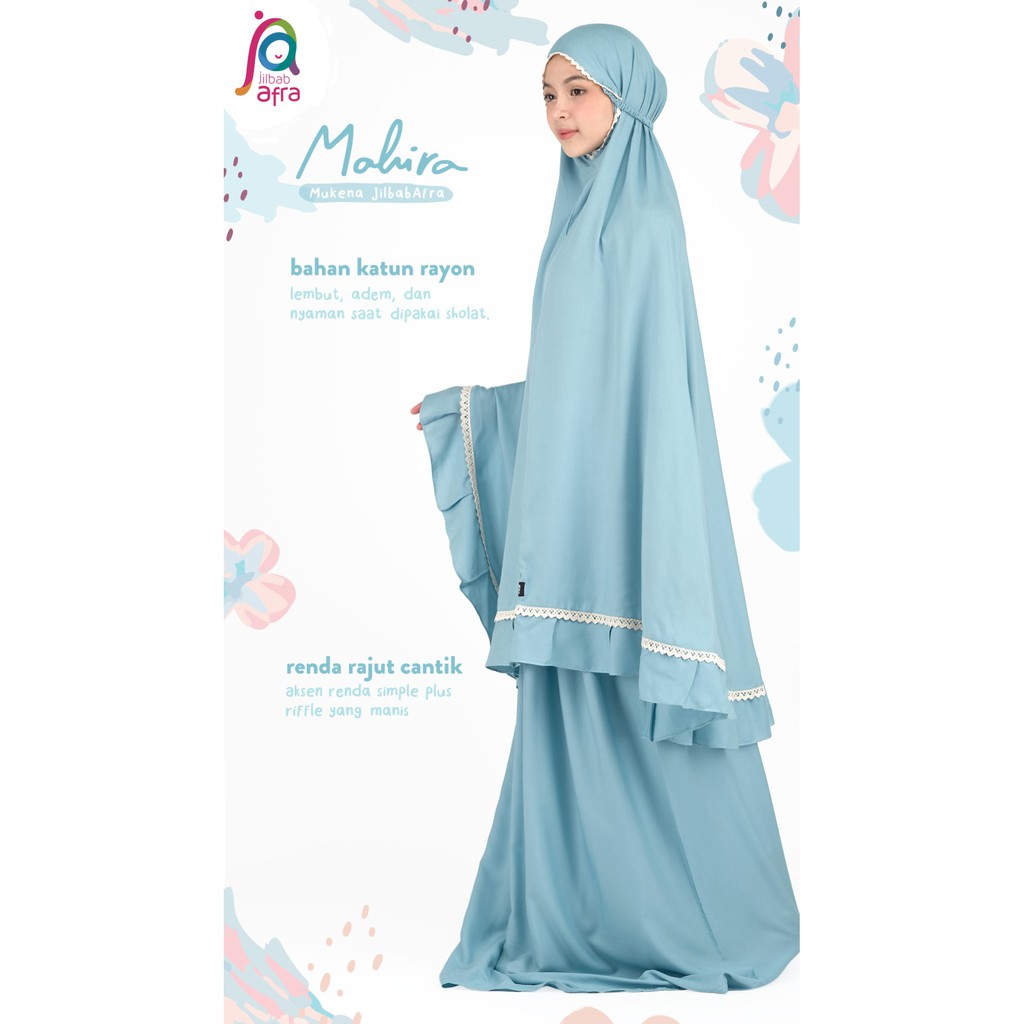 Mukena Polos Dewasa Merek Afra (Arfa) Mahira - Aqua Teal - Bahan Katun Rayon HQ