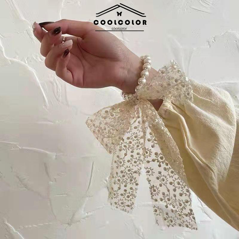 COD❤️Rambut Tali Sederhana Temperamen Renda Mutiara Jepit Rambut  Busur Simpul Rambut Band Karet Gelang Wanita Perhiasan Fashion Aksesoris Impor Murah
